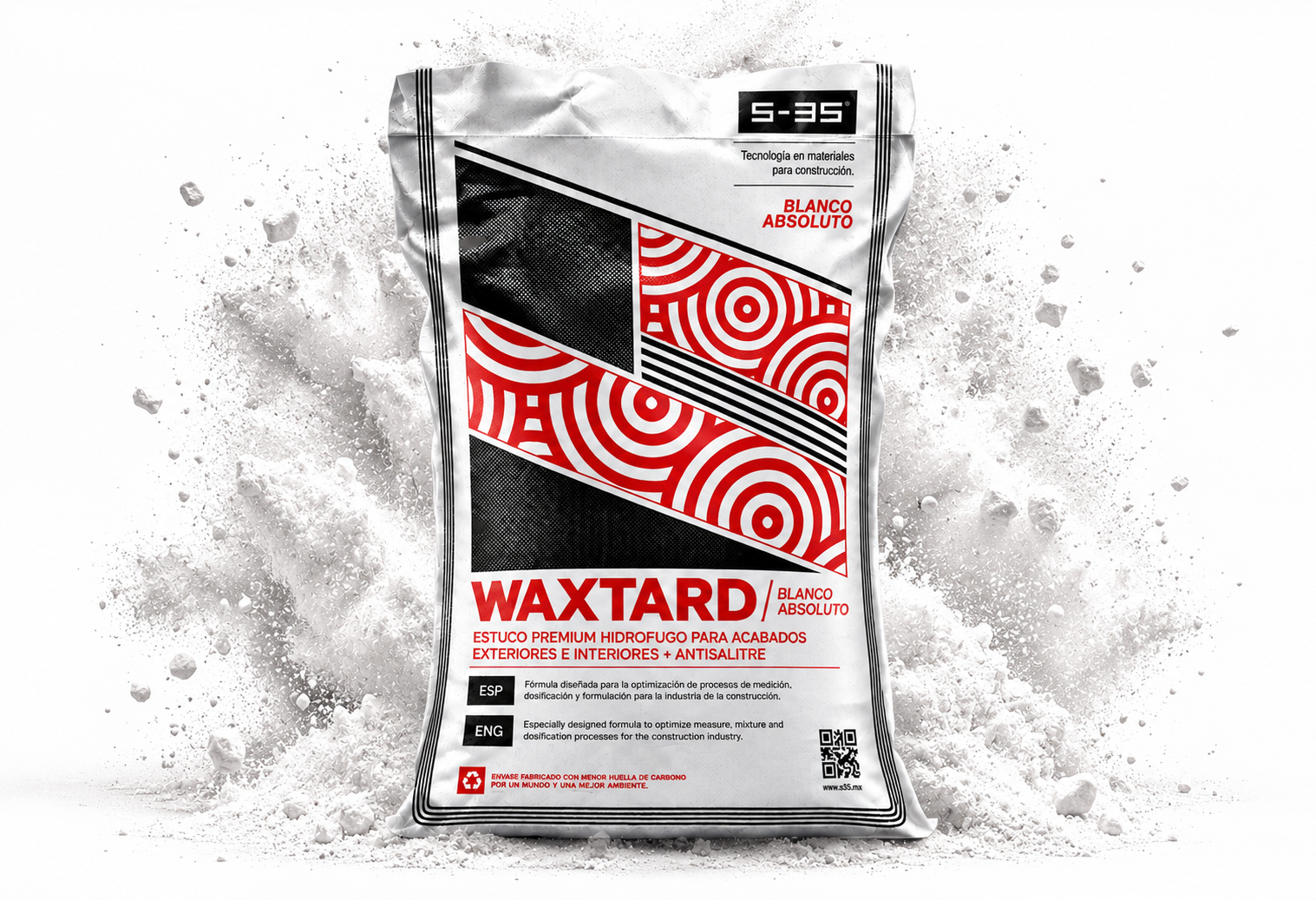 Saco de Waxtard Blanco Absoluto, con el polvo de la fórmula en suspensión